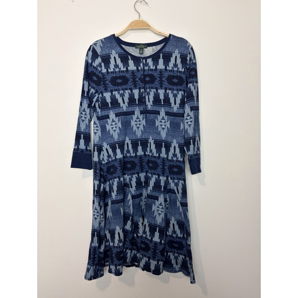 Lauren Ralph Lauren Women's Dress Mini Fit & Flare Henley M Blue Geometric Aztec